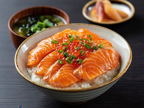 Japanese salmon and ikura donburi meal