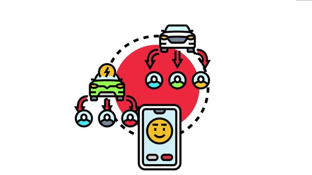 Mobile app interface managing efficient carpooling and ridesharing services, connecting passengers with available vehicles for sustainable and modern urban transit
