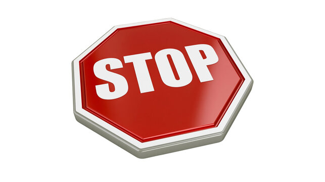 Red octagonal stop sign with white letters, isolated on transparent background