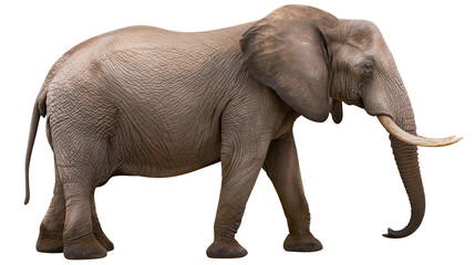 Obraz premium African elephant with large tusks walking, isolated on transparent background