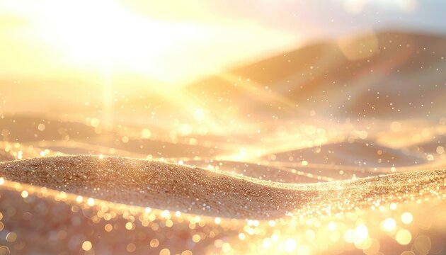Sparkling golden sand dunes under bright sunlight.