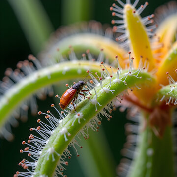 Macro Close-Up of a Colorful Caterpillar Crawling on a Green Leaf in Nature, Detailed Insect Larva with Hairy Body and Vibrant Markings in a Natural Wildlife Setting