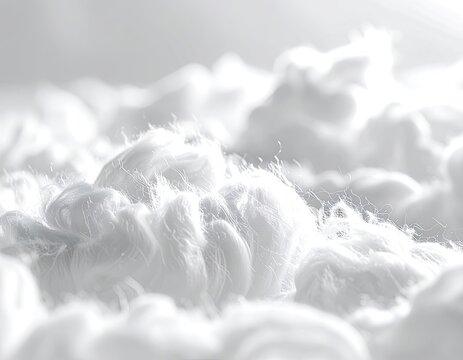Close-up macro view of fluffy white cotton fibers.