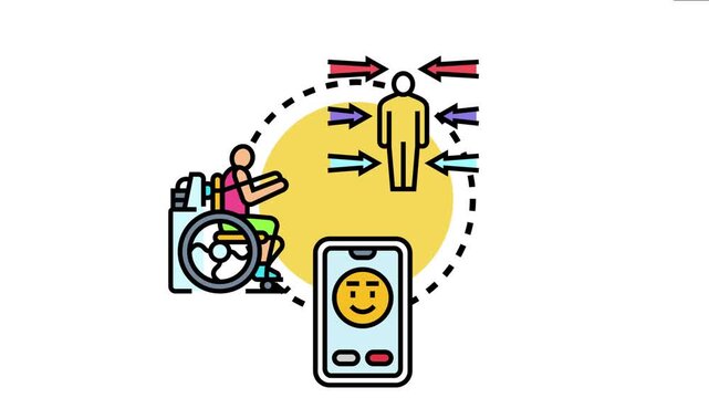 People developing adaptability skills, managing change, and embracing inclusion with a person in a wheelchair and a digital device symbolizing integration and support