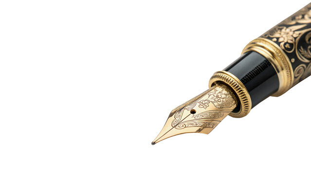 Luxury vintage fountain pen with gold nib isolated on a white background stationery icon
