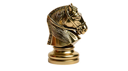Polished golden chess knight piece, isolated on transparent background © Marta