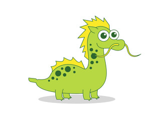 Fototapeta premium Cute Green Cartoon Dragon Vector Illustration - Friendly Mythical Creature Character for Kids and Nursery Design