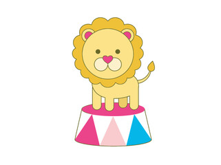 Fototapeta premium Cute Cartoon Lion Standing on Circus Pedestal Vector Illustration