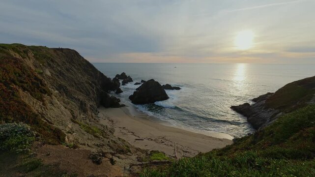 Sunset view of secluded cove at Bodega Head California