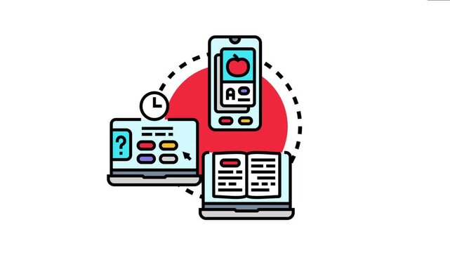 Adaptive e learning platform connecting various digital devices like a laptop and smartphone, providing personalized education and remote learning opportunities