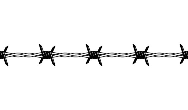 Black barbed wire fence security border isolated on white vector illustration