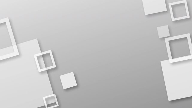 Abstract grey gradient background with floating 3d white square shapes and drop shadow for clean corporate presentation