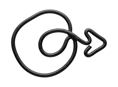 Black hand drawn circular arrow scribble symbol with a loop and an arrow head pointing to the right side isolated on transparent background