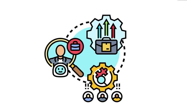 Illustrated concept of an adaptive organizational alignment model, highlighting strategic goal setting, talent acquisition, and teamwork for business growth and successful integration