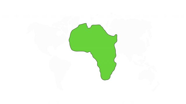 Africa continent map silhouette 2D cartoon clipart animation. Geographic shape. Country border. Location territory. African landmass animated flat element 4K video isolated on transparent background