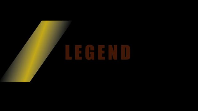 Legend text animation with dynamic gold light sweep effect on 4k black background