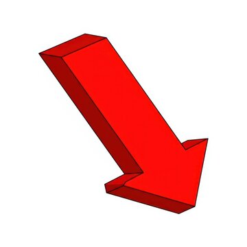 Red 3d arrow pointing down on right angle bend for direction or decrease