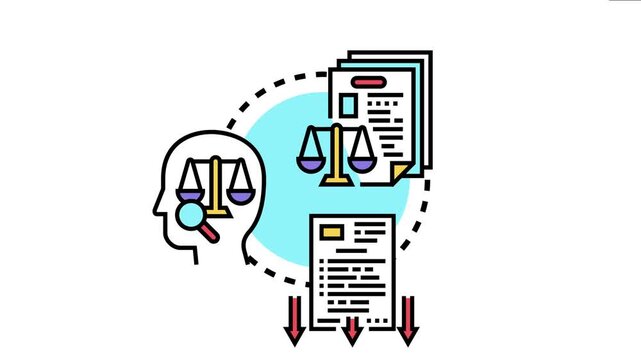 Developing and upholding legal government standards, featuring a human head evaluating regulations with scales and documents, showcasing compliance, governance, and policy implementation