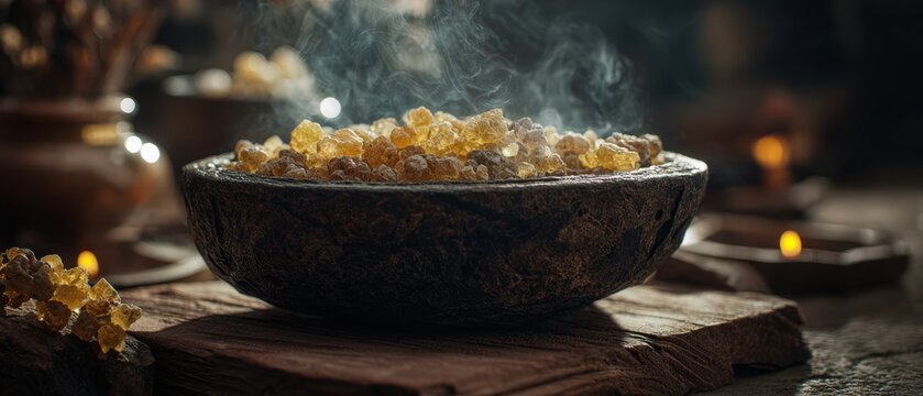 Premium copal resin carefully arranged with natural texture showing backlit silhouette perfect for traditional medicine and sacred incense production concepts.