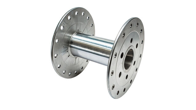 Metal empty wire spool or cable reel isolated on a white background industrial hardware