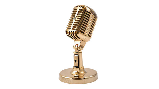 Vintage golden microphone trophy award isolated on a white background music equipment