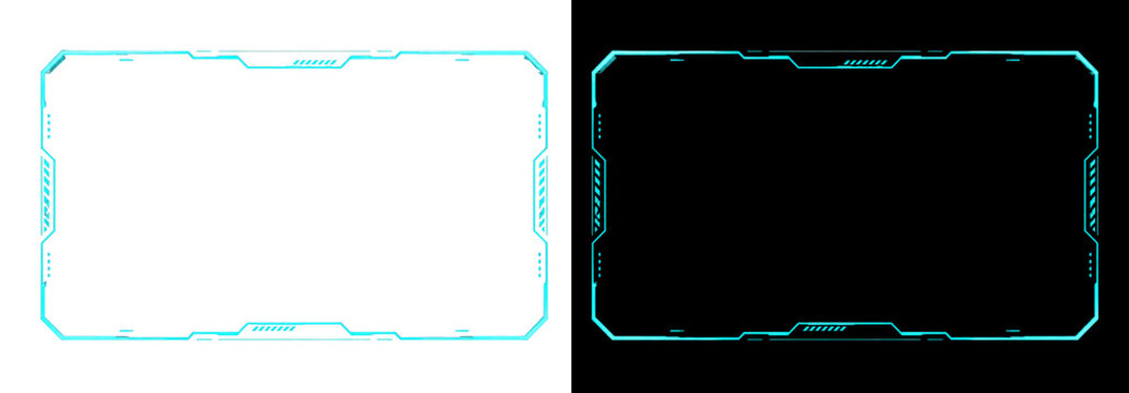 Futuristic HUD frame with neon blue glow against contrasting backgrounds Isolated on transparent background