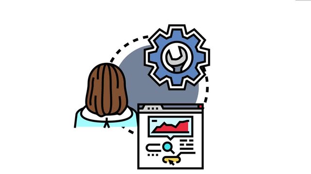 Person is configuring web page design, customizing interface elements, and optimizing online platform appearance using a gear and wrench symbol for technical adjustments