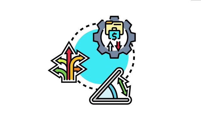 Adjustable templates concept featuring a gear, folder, briefcase, arrows indicating multiple choices, and an angle ruler for customization, flexibility, and adaptable solutions