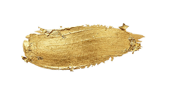 Textured golden brush stroke paint smear metallic sheen abstract decorative element.