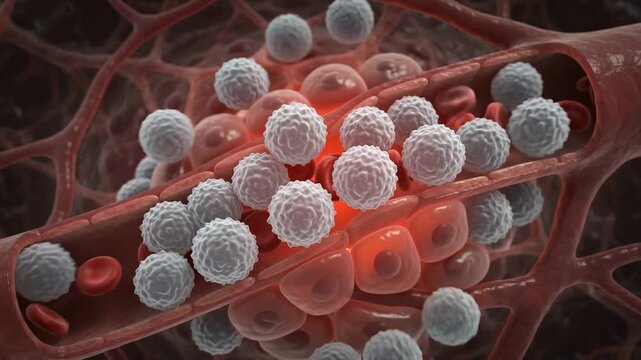 Medical animation of white blood cells circulating in a vessel