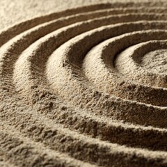 Naklejka premium Concentric circles on sand signifying cycle of existence Samsara and continuous learning perfect for wisdom philosophy spiritual meditation and Buddhist contemplation concept