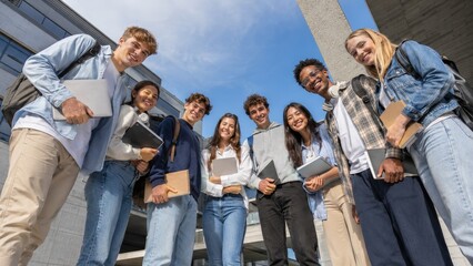 Obraz premium Diverse University Students Learning, Collaborating and Enjoying Campus Life
