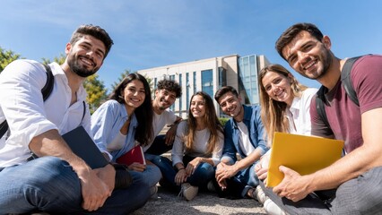 Obraz premium Diverse University Students Learning, Collaborating and Enjoying Campus Life
