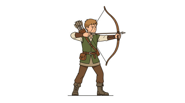 Male Archer Aiming Bow Vector Illustration