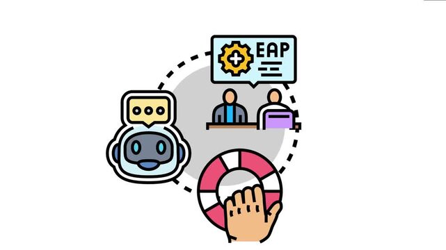 Administrative volunteer support concept showing eap - employee assistance program - , chatbot technology, and a helping hand offering assistance through teamwork