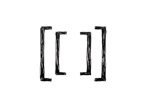 Black hand drawn square brackets icon set with a rough texture isolated on transparent background
