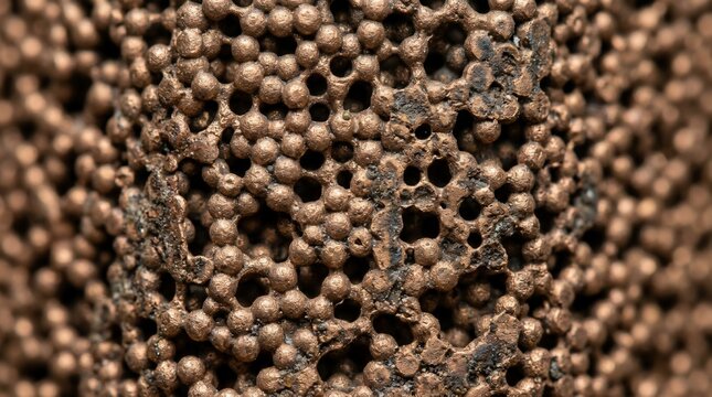 Macro photography of an abandoned hornet or wasp nest structure.
