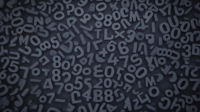 A pile of gray numbers and letters isolated on a dark background