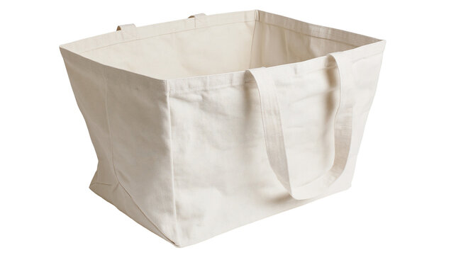 Plain canvas tote bag with handles, isolated on transparent background
