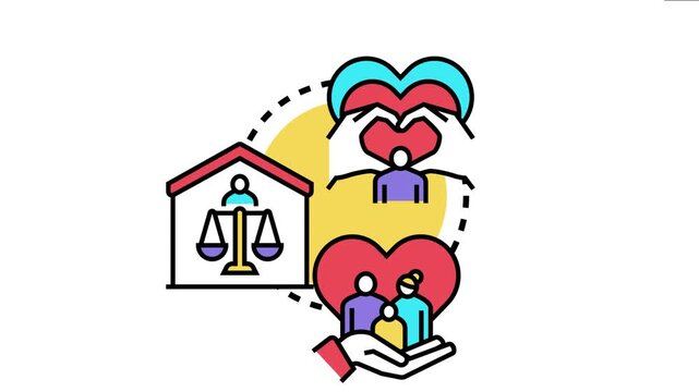 The visually represents the finalization of adoption, blending elements of legal processes, family formation, and the emotional journey of welcoming a child with care and love