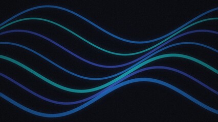 Obraz premium Abstract background, with intersecting blue, and teal wavy, lines on a, dark textured black surface