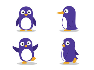 Obraz premium Purple Penguin Cartoon Character Set, Multiple Poses Vector Illustration