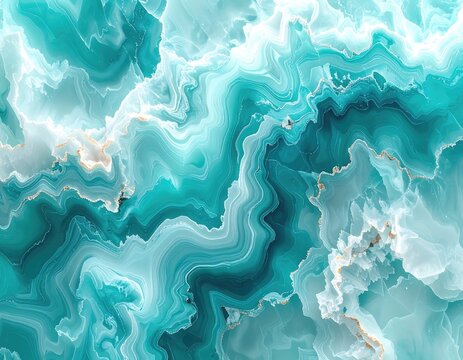 Abstract swirling patterns of turquoise and gold mimic natural stone formations.