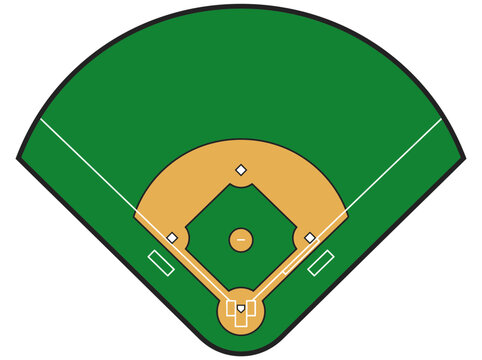 Flat Vector Top View of a Baseball Field Diamond and Outfield Layout