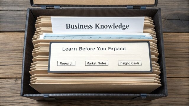 Organized Box of Business Knowledge with Insight Cards and Notes