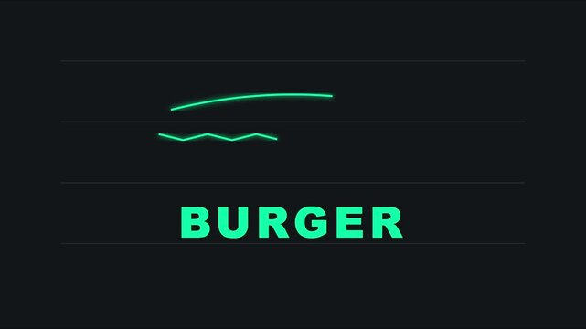 Minimalist burger text animation with neon green outline for fast food branding and restaurant menu promotion 4k