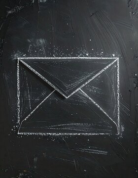 A chalk drawing of an envelope on a textured black surface.