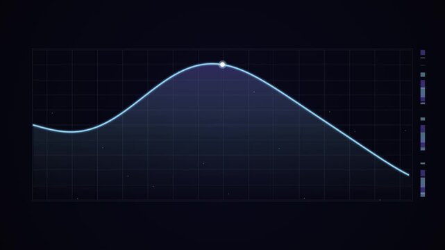 Abstract Digital Blue Neon Curve Graph on Dark Grid Background Representing Data Visualization and Technical Analysis of Waveform Motion Render