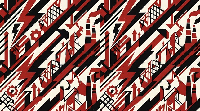 Abstract industrial power pattern with factory symbols and gears