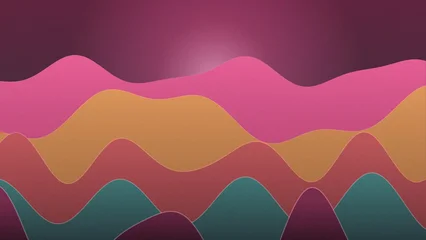 Fototapete Pink Abstract colorful landscape with layered wavy shapes and soft glowing light in a dark night setting  © DreamStock